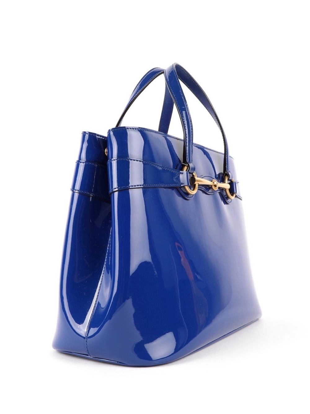 Auth Gucci Medium Bright Bit Blue Patent Leather Tote Bag Horsebit Enamel Purse - Picture 3 of 11